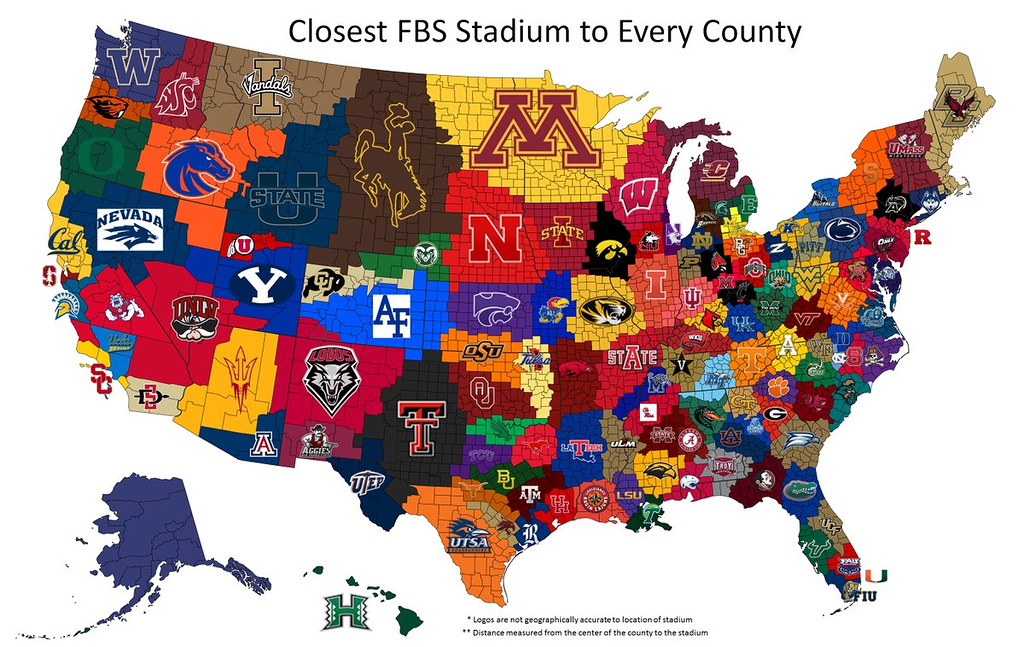 Closest FBS Stadium to every county Cougar Football Coogfans