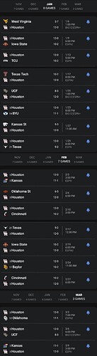 UH Basketball Conference Schedule