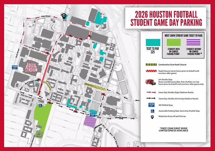 26 UH Student Football Parking Map