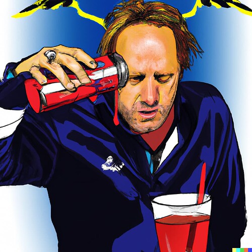 DALL·E 2022-09-17 21.26.09 - Coach Dana Holgorsen drinking a vodka red bull and crying in a bar