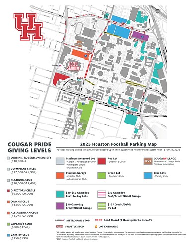2025 Houston Football Parking Map 4