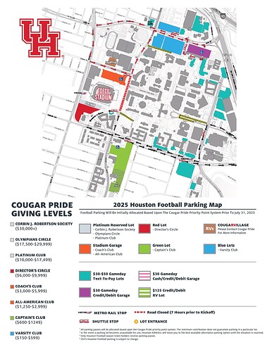 2025 UH Football Parking Map With Entry Points