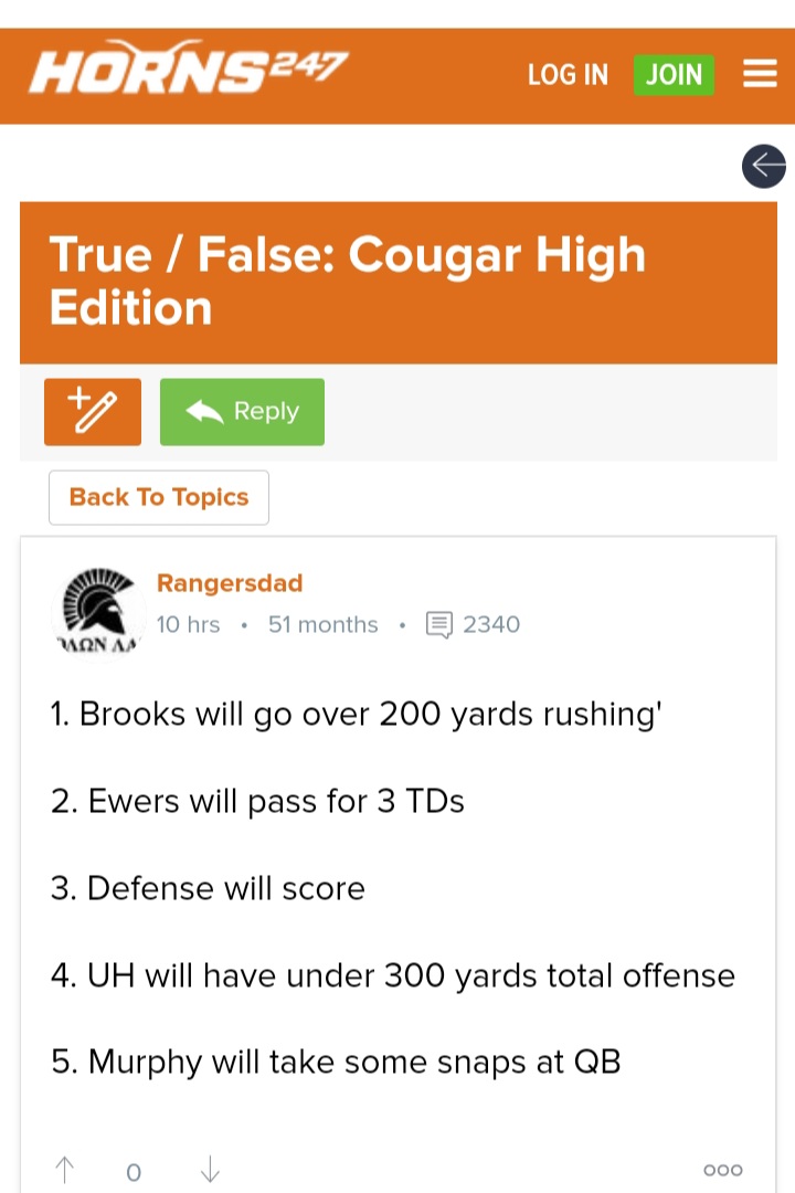 UH vs UT True/False (From Horns247) Cougar Football Coogfans