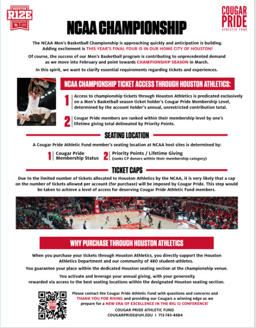 NCAA Tournament Tickets Selection Cougar Basketball Coogfans