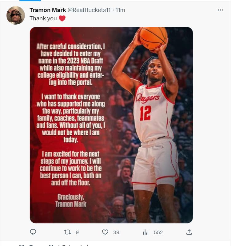Tramon Mark gone Basketball